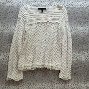 White House Black Market Cream Ribbed Blouse with Long Sleeves